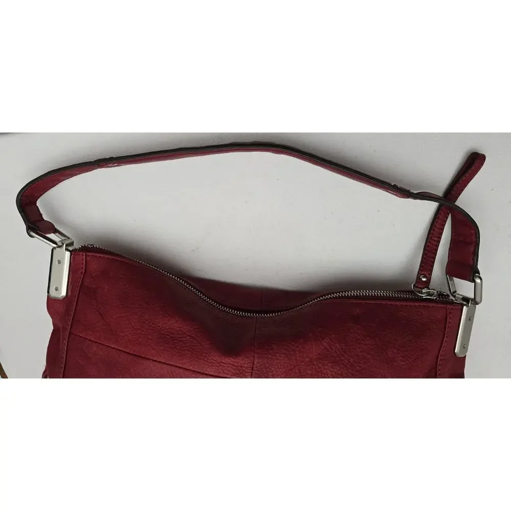 B. Makowsky Red Hobo Handbag Fringe Genuine Leather Pebbled Large